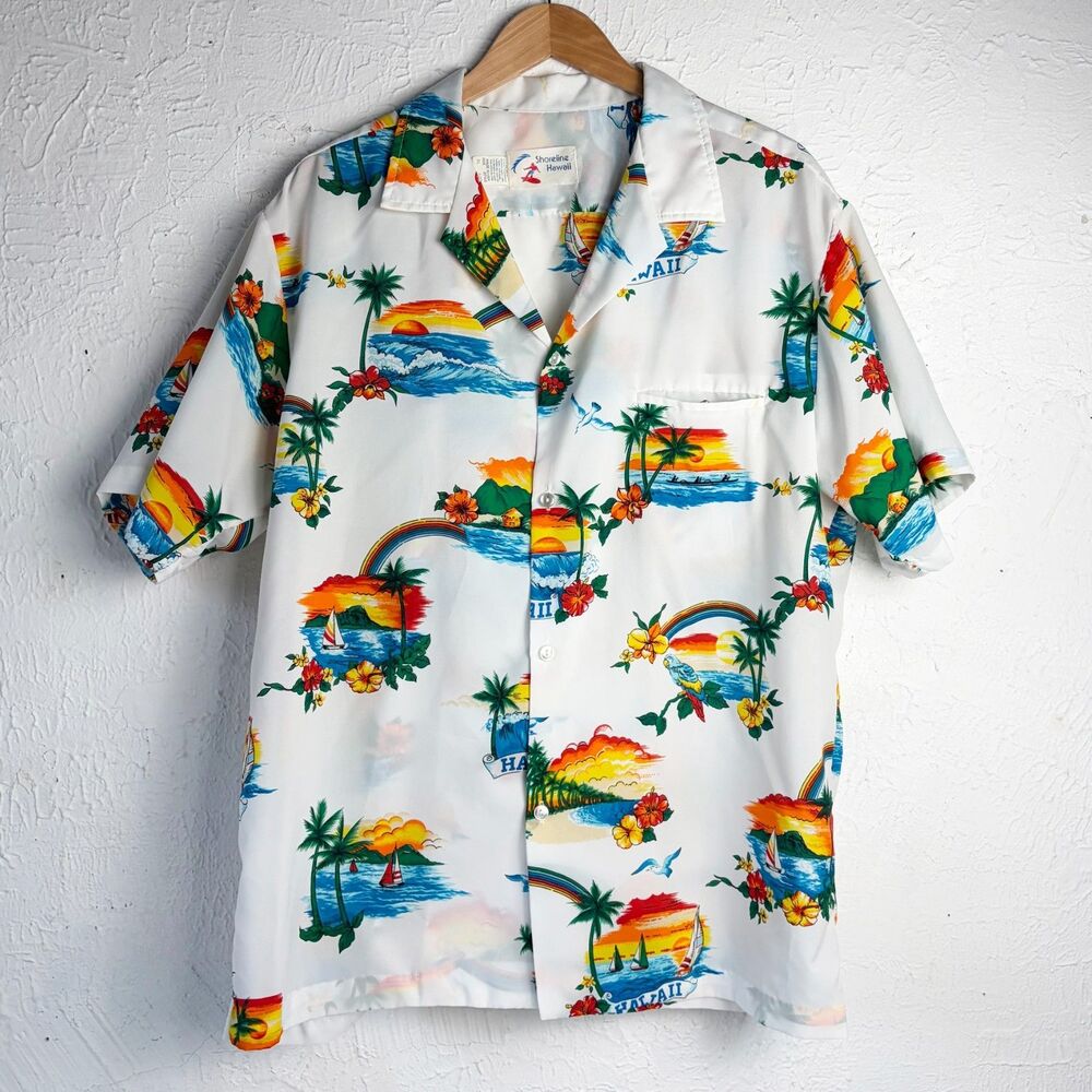 Vintage Shoreline Hawaii Hawaiian Shirt XL Aloha Tropical Scenic Made USA